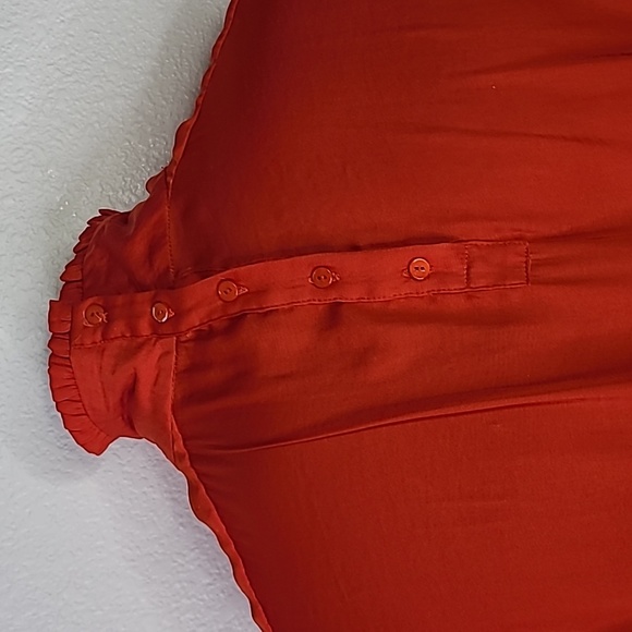 Zara Blouse Size Large Red Mock Neck Ruffle Detail Festive Holiday Party EUC - Picture 8 of 11